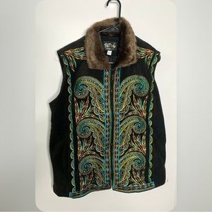 Vintage Bob Mackie Embroidered Faux Fur Vest